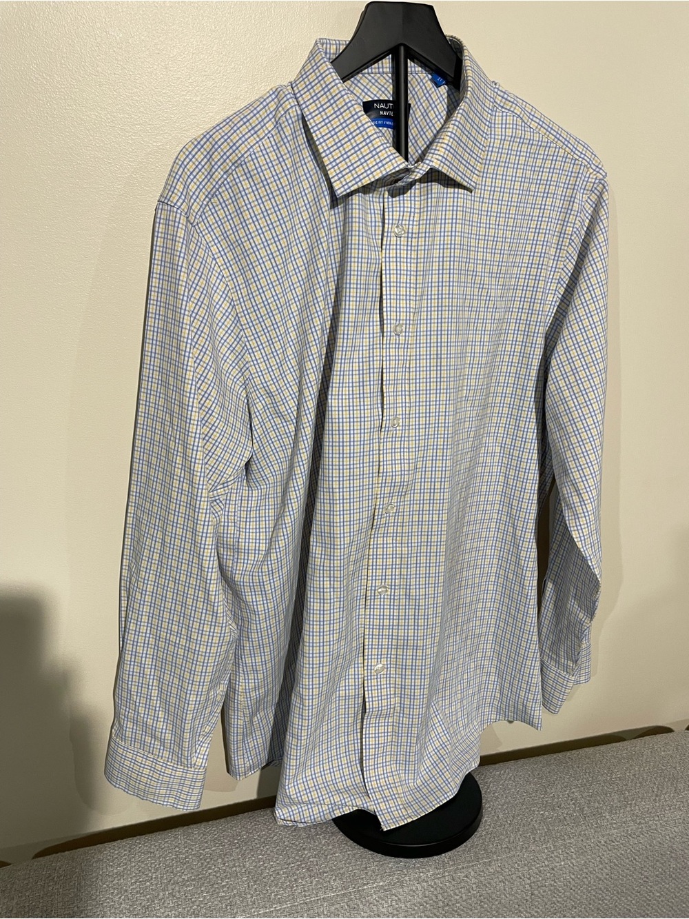 Nautica Navtech Men's Yellow & Blue Plaid Dress Shirt